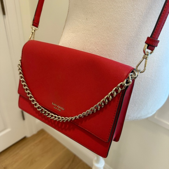 KATE SPADE CROSSBODY RED BAG W/ADJUSTABLE STRAPS & GOLD CHAIN - Picture 13 of 16